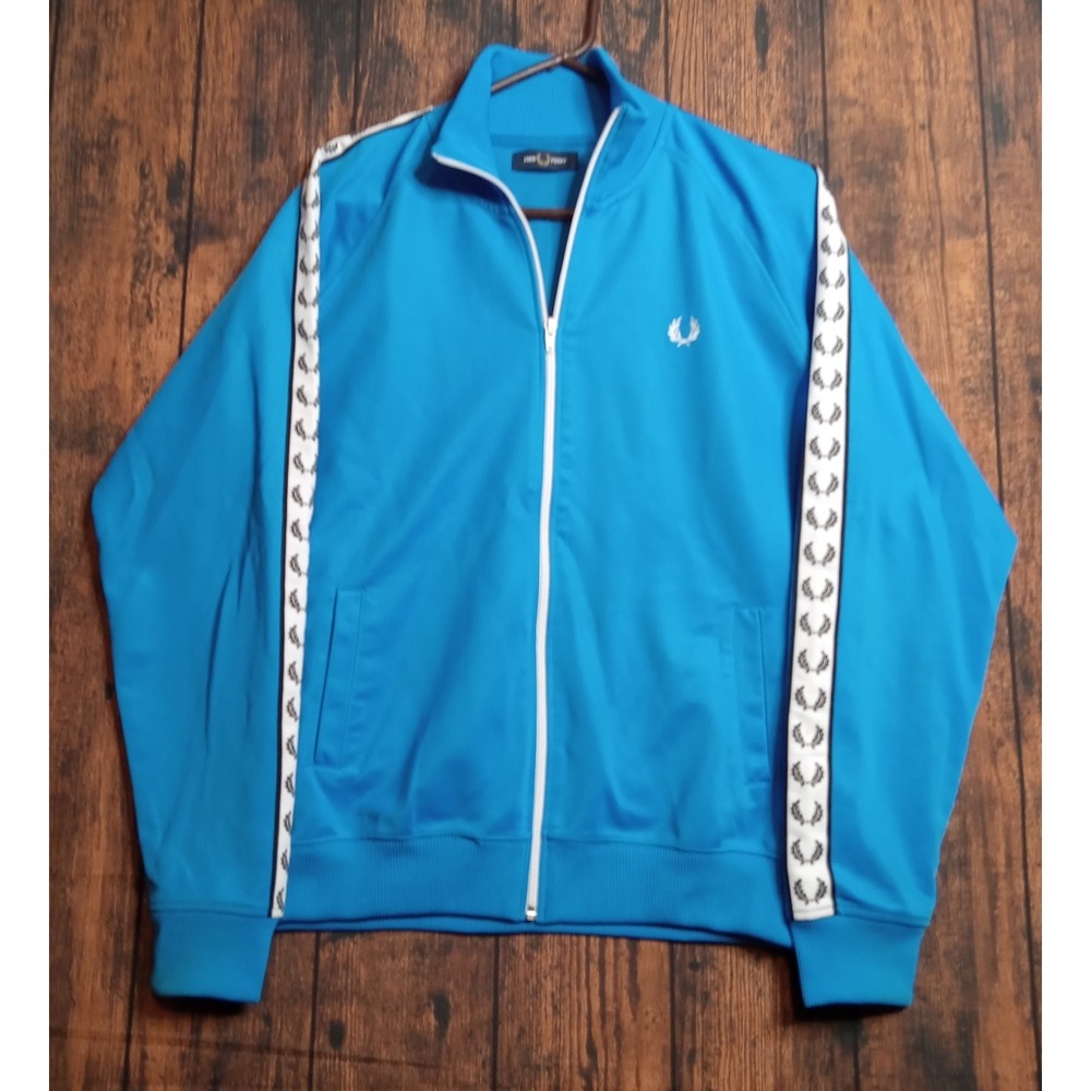 Fred Perry Men's Full Zip Track Jacket Twin Taped Size Large Blue